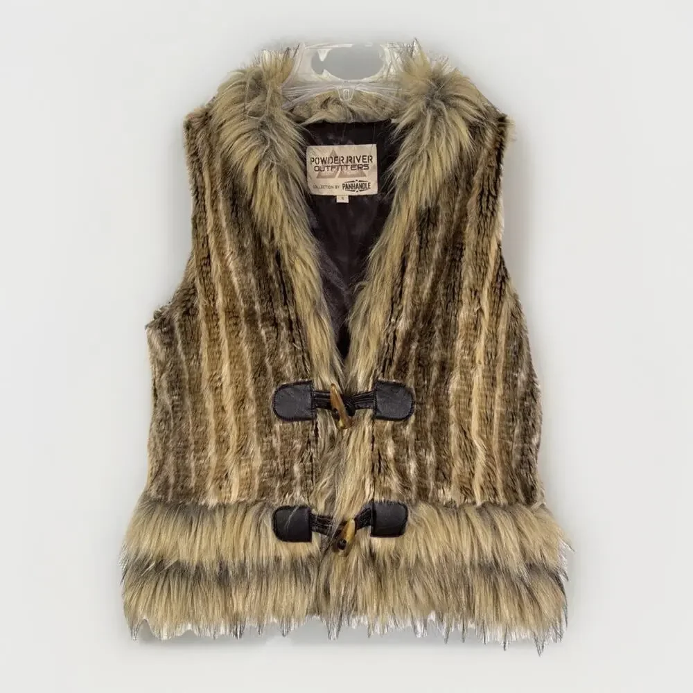 Powder River Outfitters Faux Fur Vest - Woman’s S  - Y2K Boho Indie